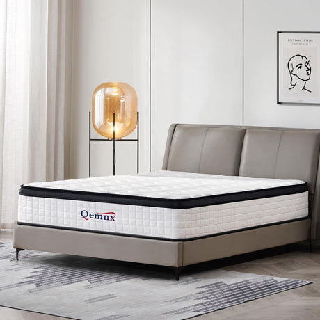 QEMNX 12 Inch Queen Hybrid Mattress – Medium Firm, Memory Foam & Responsive Pocket Springs, Enhanced Edge Support, Motion Isolation, Pressure Relief, Eco-Friendly, Compressed for Easy Setup QEMNX