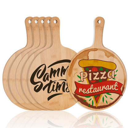 PYD Life 6 Pack Sublimation Bamboo Cutting Boards Round with Handle Blanks L 15" x W 10.2" Thickness 0.47“ Sublimation Wooden Pizza Boards for Kitchen Cheese Fruit Vegetables