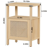 Lerliuo Rattan Nightstand, Boho Side End Table with Handmade Natural Rattan Decorated Door and Open Shelf, Wood Accent Night Stand with Storage, Bedside tables for Bedroom, Living Room (Natural) Lerliuo