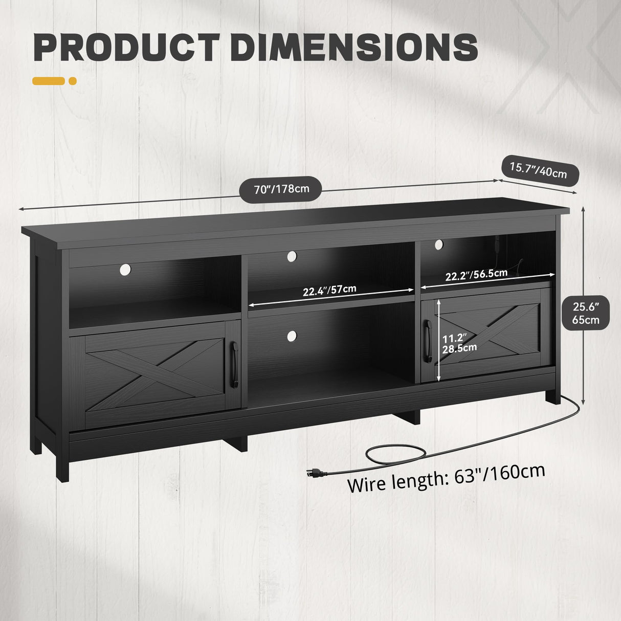 YITAHOME TV Stand for 80/75/70 Inch TVs with LED Lights, Farmhouse Entertainment Center with Storage Cabinets, Open Shelves & Adjustable Shelf for Living Room, Black YITAHOME