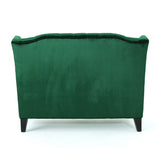 Christopher Knight Home Leora Modern Glam Tufted Velvet Wingback Loveseat, Emerald / Dark Brown Christopher Knight Home