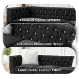 Homies Life 83" Chesterfield Sofa, Velvet Mid-Century Modern Upholstered Couch with 2 Throw Pillows and Acrylic Legs, Nailhead Button Tufted Vintage Sofa for Living Room, Apartment, Office, Black Homies Life