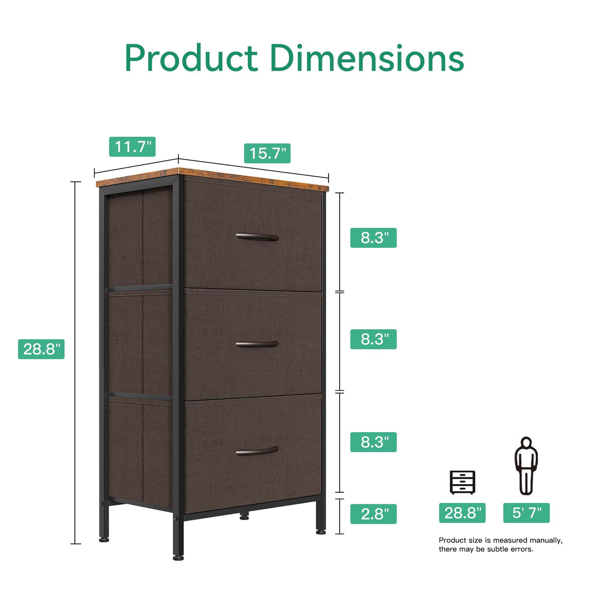 AODK Dresser for Bedroom Nightstand Small Dresser Chest of Drawers End Table for Living Room, Closet Dresser with 3 Storage Drawers Organizer Clothes, Brown AODK