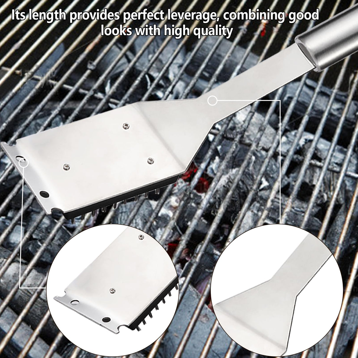16.5” Grill Brush and Scraper with 2 Brush Replacements & 1 Screwdriver, Wire BBQ Grill Brush for Outdoor Grill, 304 Stainless Steel Cleaning Brush BBQ Grill Accessories Zxmissu