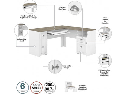 Bush Furniture Fairview L Desk, 60W, Shiplap Gray/Pure White - WoodArtSupply