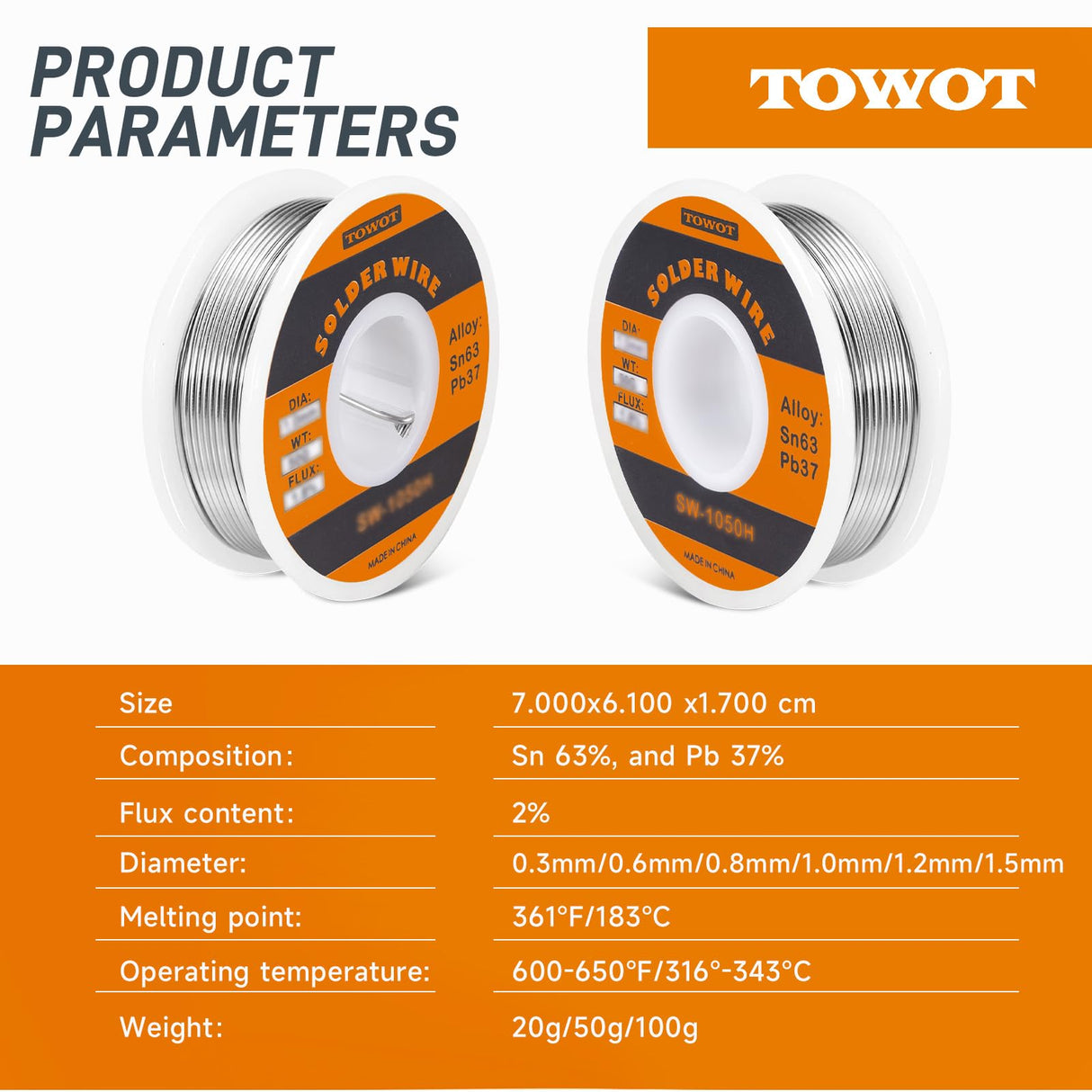 TOWOT 63-37 High Purity Tin Lead Rosin Core Solder Wire for Electrical Soldering, Content 1.8% Solder flux (1.0mm, 50g) TOWOT