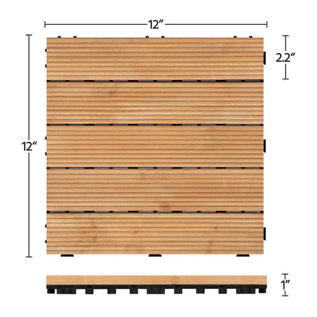 Topeakmart 27PCS Interlocking Wood Floors Patio Decking Tiles Hardwood Deck Tiles Outdoor Flooring for Garden 12 x 12in Natural Wood Topeakmart