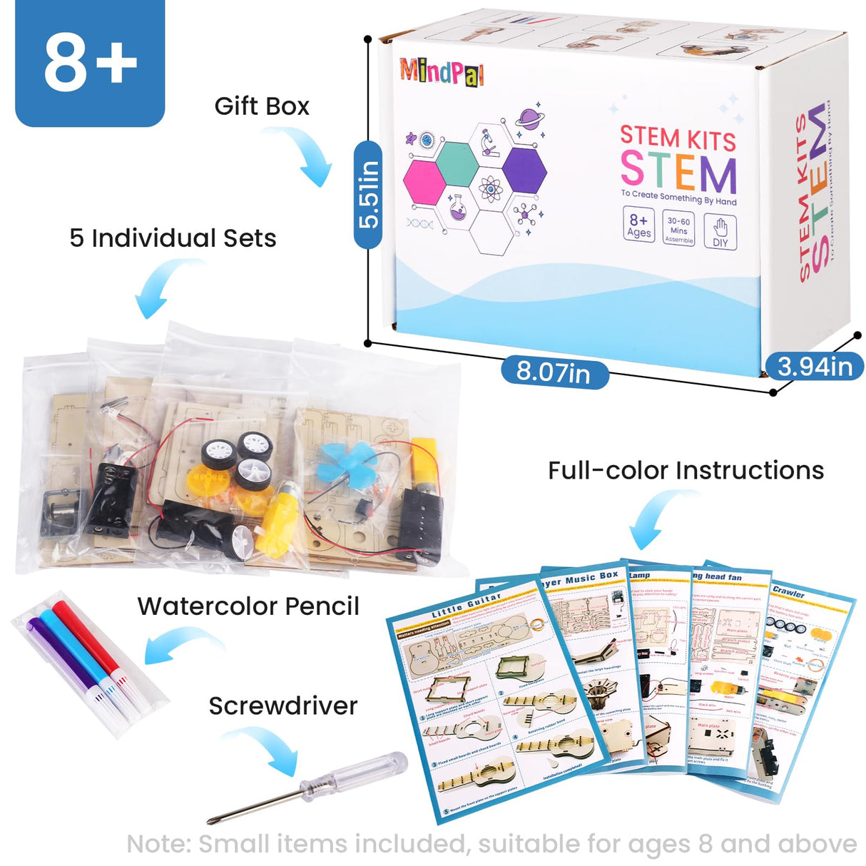 MindPal 5 in 1 Wood STEM Kits for Kids Age 8-10, Music Engineering Kits, Science Kits for Kids Age 8-12, Wooden 3D Puzzles, Building Kits Crafts Toys, for Boys Girls Age 8 9 10 11 12 MindPal