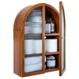MyGift Arched Wall Cabinet,Bathroom Medicine Wall Mounted Cupboard,Mid Century Style Floating Storage Cabinet with Glass Door,Natural Acacia Wood MyGift