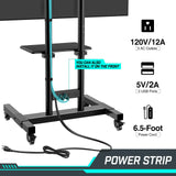Greenstell TV Stand with Power Outlet, Mobile TV Cart on Wheels for 32-85 inch LED LCD Flat Curved Panel Screen TVs, up to 132lbs, Height Adjustable Rolling TV Stand with AV Shelf, Max VESA 600x400mm GREENSTELL