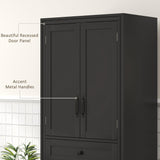 HOMCOM 67" Tall Freestanding Kitchen Pantry Cabinet, 4-Door Storage Cabinet with Drawer and Adjustable Shelves for Dining Room, Black HOMCOM