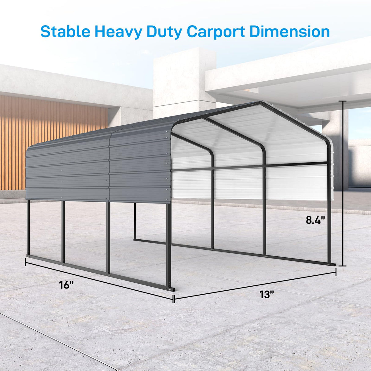 ACONEE Carport 13 x 16 FT, Heavy Duty Metal Carport with Galvanized Steel Roof, Garage Car Shelter Shade, Outdoor Metal Carport Canopy, Bolts for Car, Trucks, Boats, Multi-Purpose Carport, Grey ACONEE