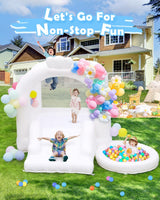 White Bounce House, Inflatable Bounce House with Slide&Ball Pit,11x11FT Inflatable Bounce Castle with Air Blower for Wedding Party Kids Birthday Party, Durable Oxford Cloth… (White Bounce House) Step4Fun
