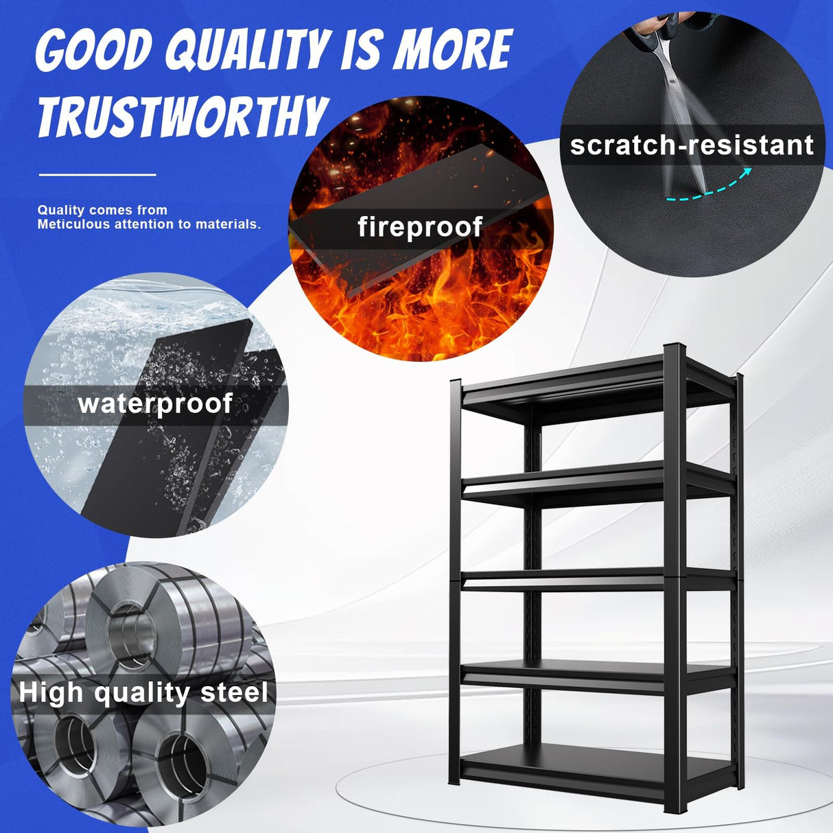 EWZXDB Garage Shelving 3000lb Heavy Duty Shelving, Garage Storage Shelves Adjustable Metal Shelf, 5 Tier Utility Shelves Unit, Metal Shelf Rack for Basement, Industrial Black 72''H*35.4''W*15.7''D EWZXDB