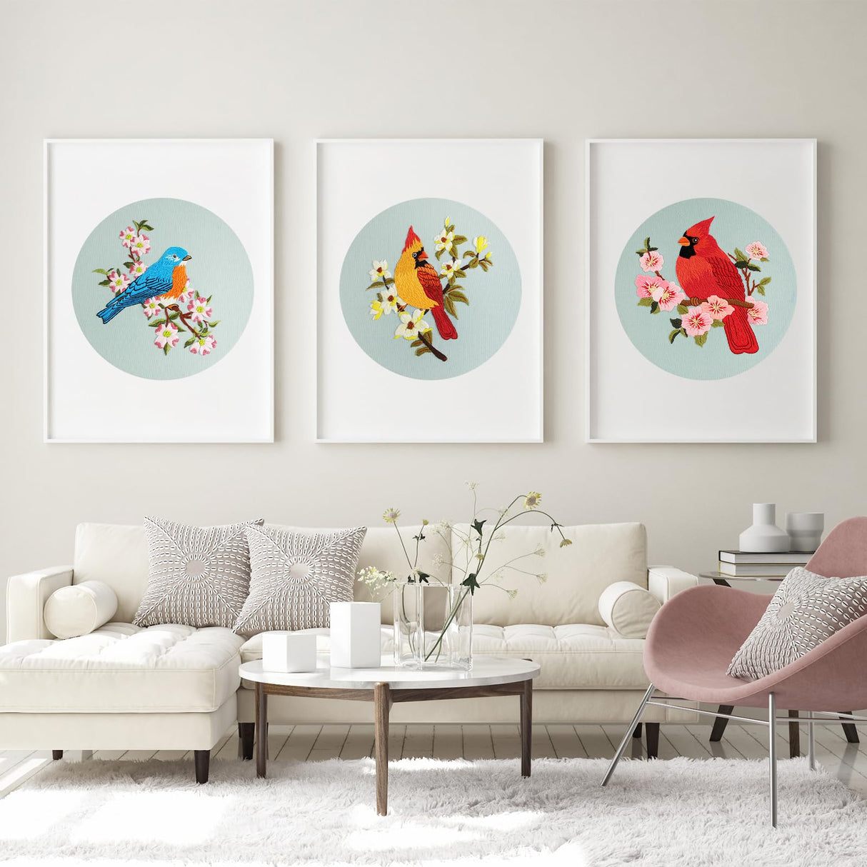 Louise Maelys 3 Sets Bird Embroidery Kits for Beginners,Adults Starter Flower Pattern Cross Stitch Kit DIY Needlepoint Kits with Embroidery Instructions Louise Maelys