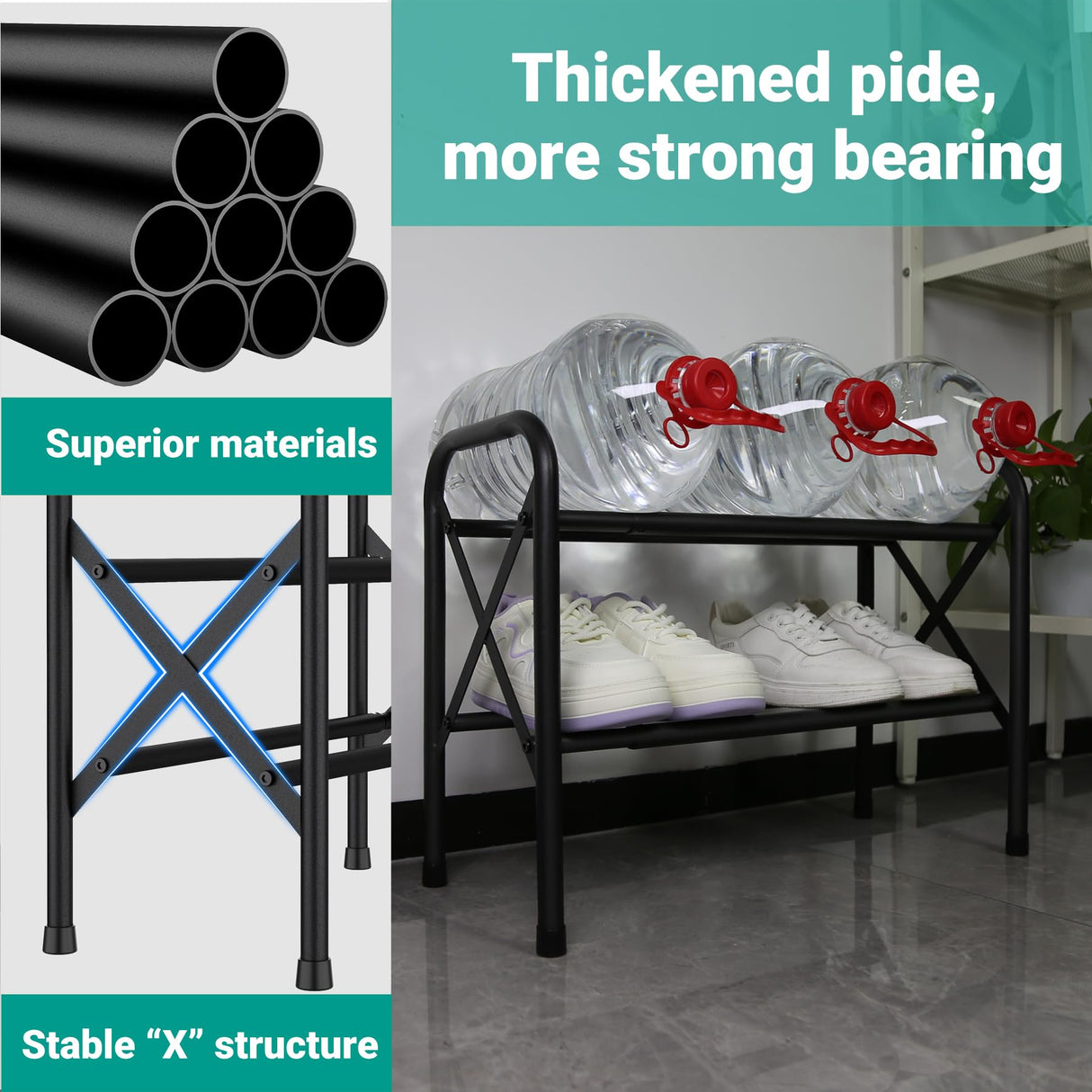 YEASHEIN 2-Tier Expandable Shoe Rack for Closet, Adjustable Shoe Organizer Metal Shoe Shelf for Entryway, Garage & Corridor, Free Standing Shoe Holders, Easy to Assemble YEASHEIN