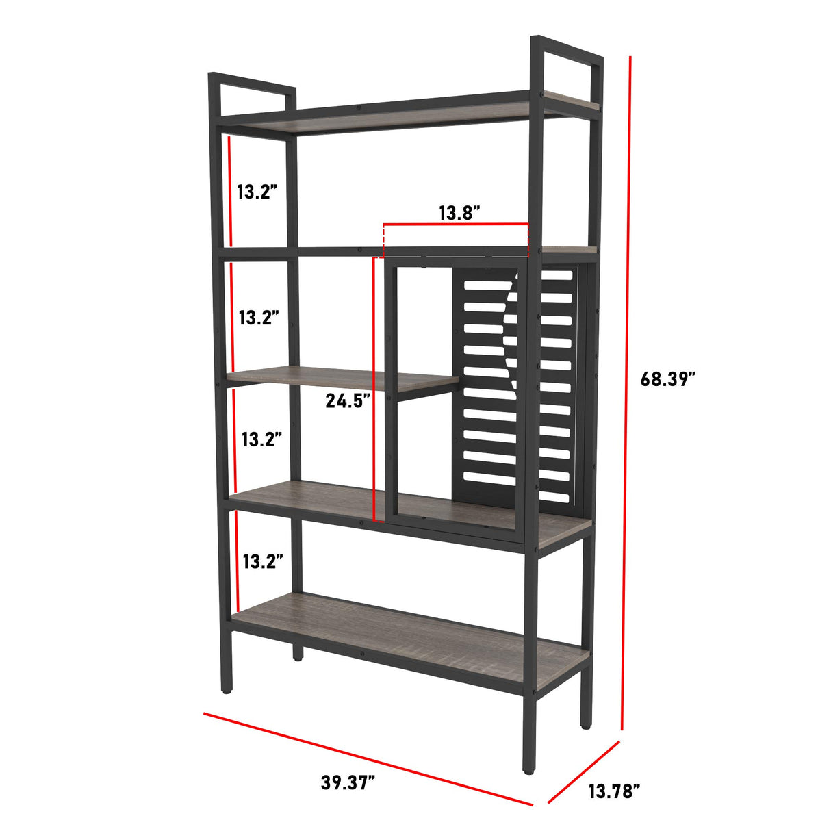 Weehom 5-Tier Adjustable Industrial Bookshelf, Modern Wood Bookcase with Stable Metal Frame, Open Storage Shelves Standing Shelving Unit for Living Room Bedroom Kitchen Office Weehom
