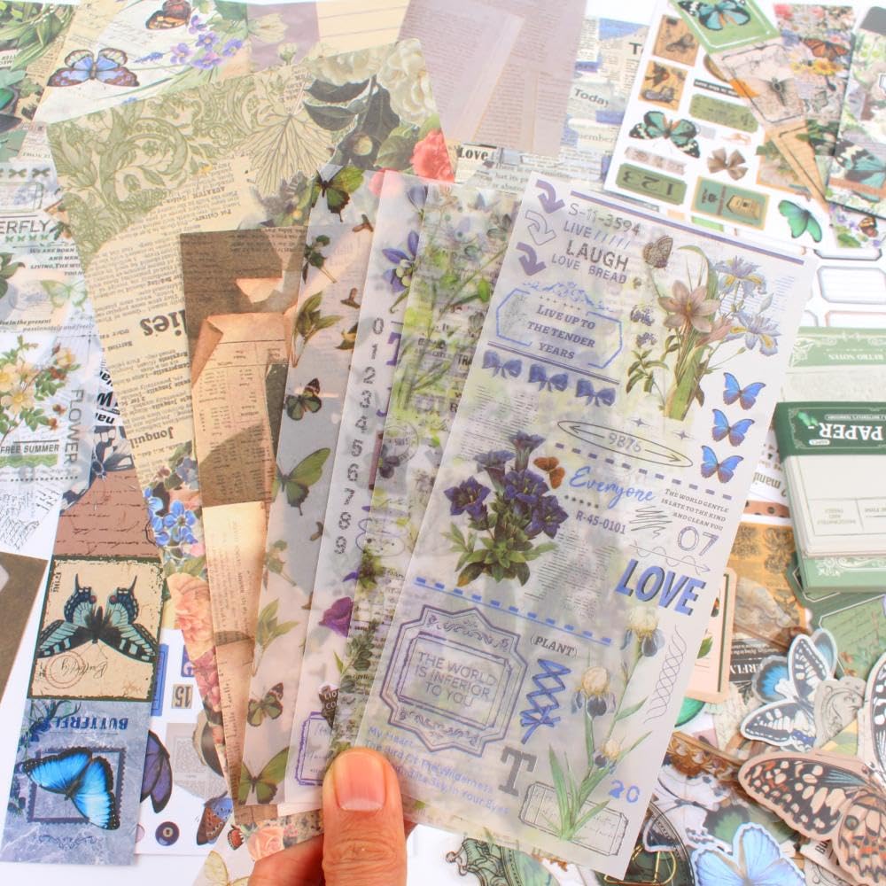 Diuhofart Scrapbook Kits for Adults Women, Aesthetic Stationery Scrap Booking Supples Kit with A6 Grid Notebook for Junk Journal Supplies, DIY Paper Craft Art Materials Diuhofart