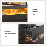 BTHFST Dresser Chest of Drawers with RGB Lights, Power Outlet & Open Shelves, 56.7" W Wood Bedroom Dresser, No-Handle Modern Dresser for Living Room Entryway, Black BTHFST