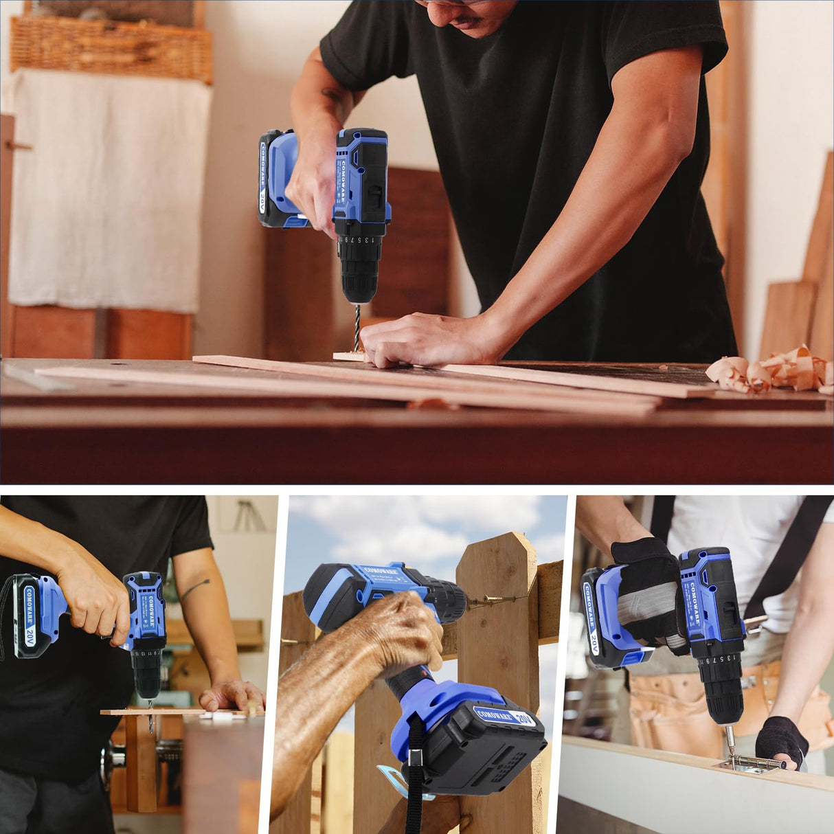 COMOWARE 120 Pcs Home Tool Kit with Drill, 20V Power Tool Combo Kits with 2.0 Ah Li-ion Battery & Charger, 25+1 Clutch, Tool Sets for Men, Household Tool Set for Garden Office Home Repair, Blue Case COMOWARE