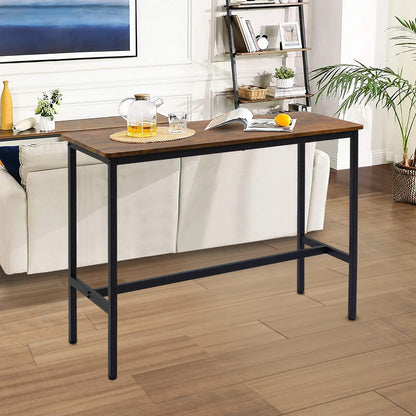 Rongbuk 44.5" Rustic Brown Bar Table with Adjustable Feet and Metal Legs - WoodArtSupply