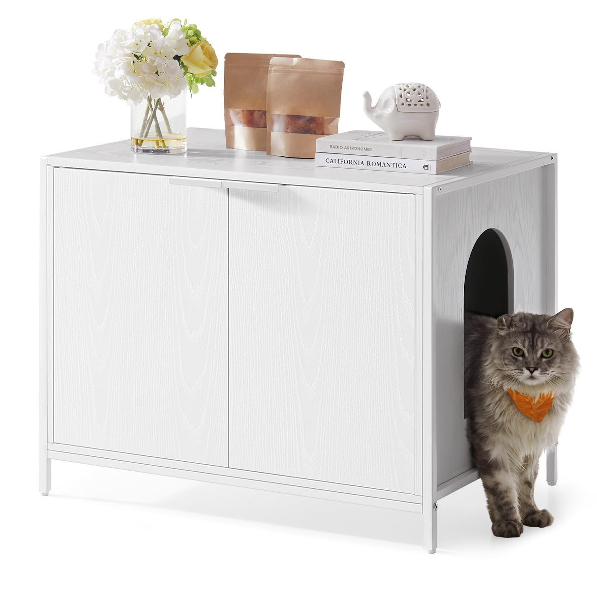 Feandrea Litter Box Enclosure, Modern Cat Litter Box Furniture Hidden, with Handles, Magnetic Locks, Cat House, Side End Table, 28.5 x 19.5 x 23 Inches, Snow White UPCL011W01 Feandrea