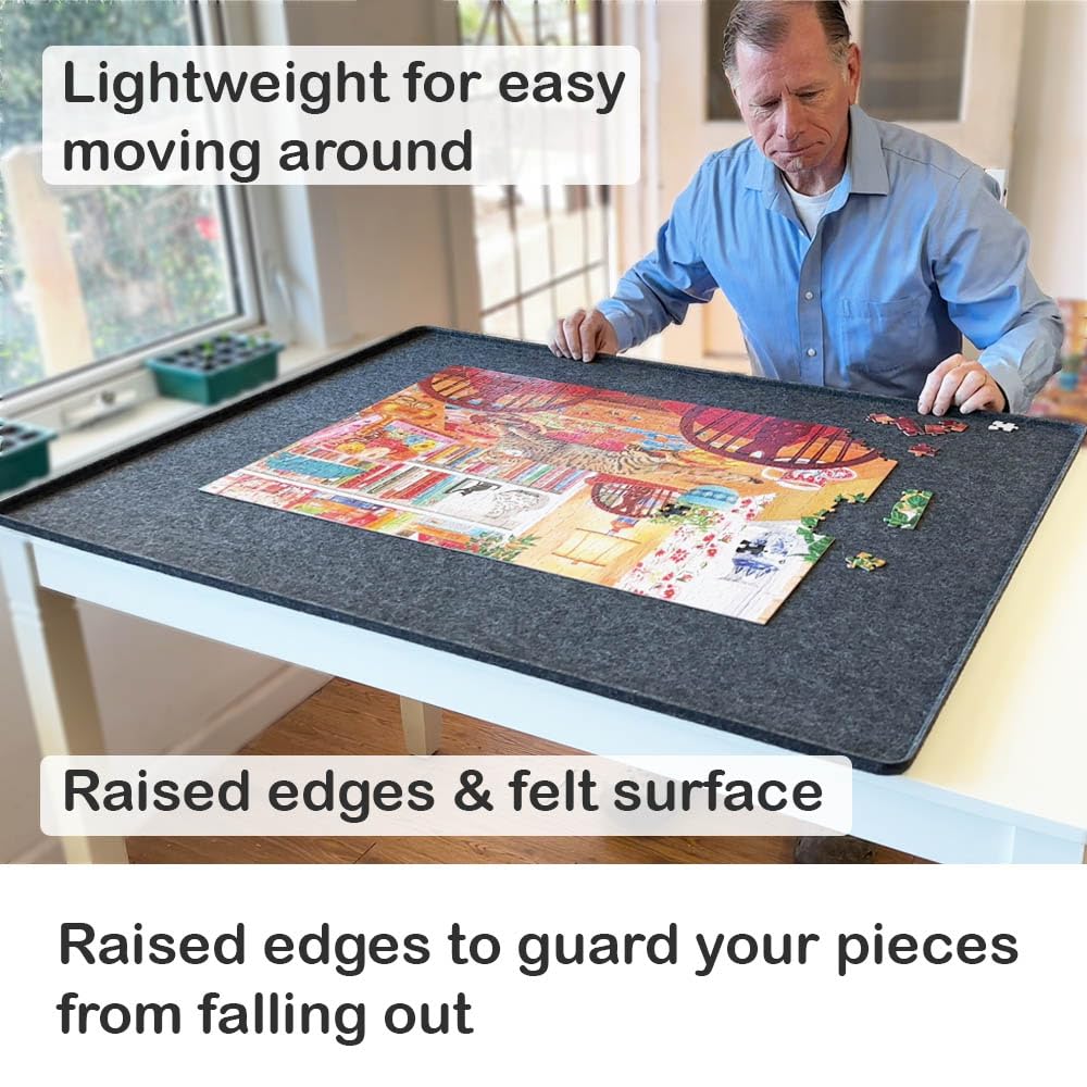 Felt Puzzle Tray Board 2000 Piece with Cover Portable Dark Gray Light Weight Felt Jigsaw Puzzle Mat with Raised Edges PUZZLE EZ