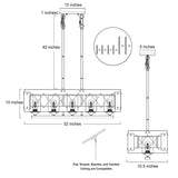 LALUZ Farmhouse Chandelier, 5-Light Kitchen Island Lighting with Clear Glass, Wood and Black Finish, 32 Inches LALUZ