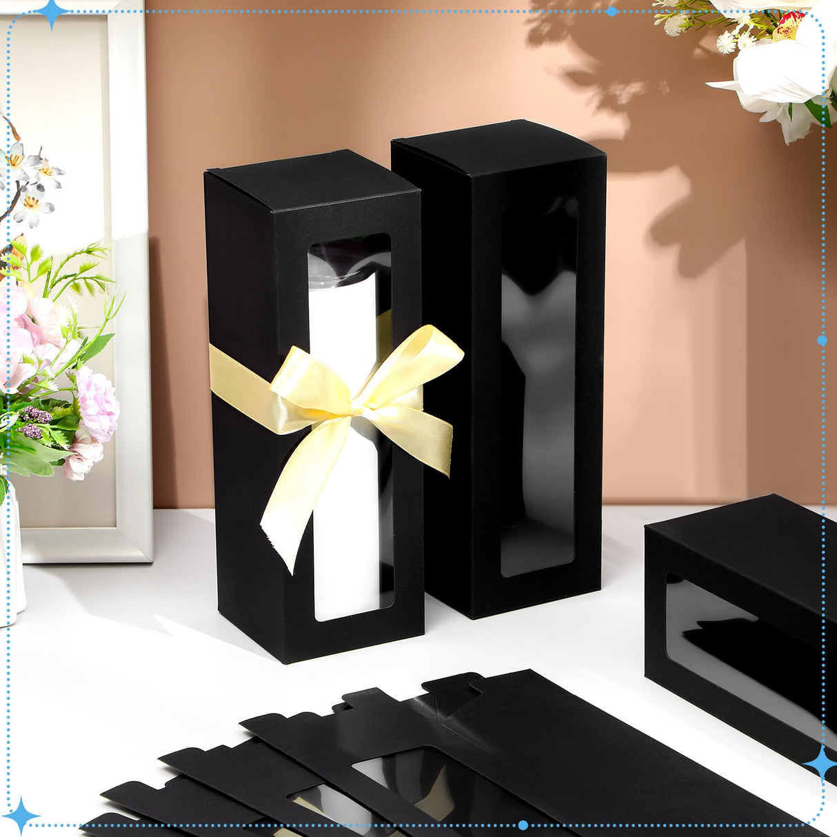 Perkoop 60 Pcs Gift Boxes for Sublimation Tumbler Transparent Tumblers Gift Boxes Exhibition Box with Window for 12oz 20oz 30oz Heat Press Sublimation Blanks Skinny Tumbler Gift Wrapping (Black) PerKoop