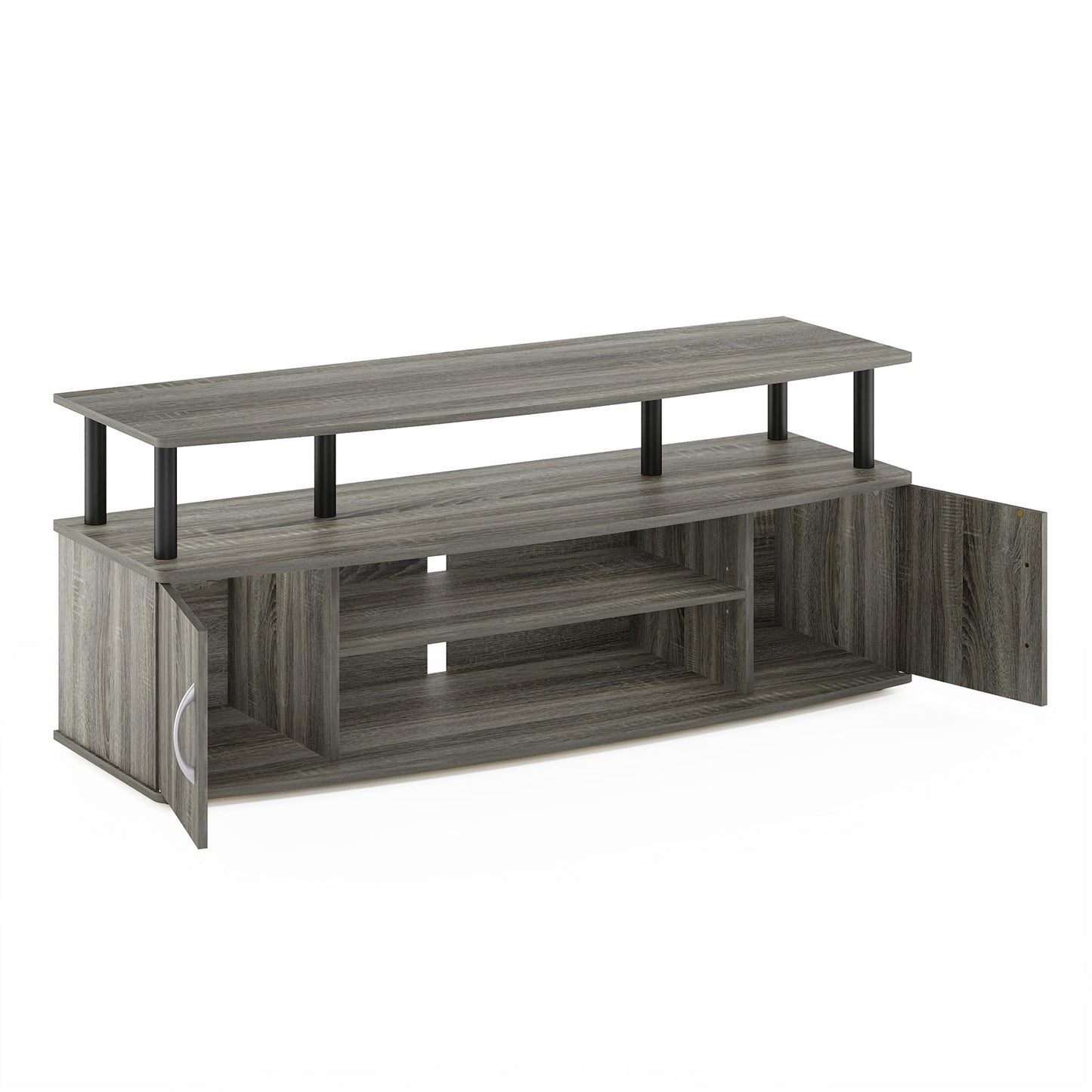 Furinno JAYA Large Entertainment Stand for TV Up to 55 Inch, French Oak Grey/Black - WoodArtSupply