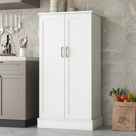 kepptory 47” Pantry Cabinet, Kitchen Pantry Storage Cabinet with Doors and Adjustable Shelves, Brown Freestanding Buffet Cupboards Sideboard for Living Room and Dinning Room (White) kepptory
