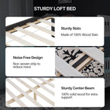 VINGLI Solid Wood Bunk Bed Twin Over Twin with LED Lights/USB Port Charge Station/Scoring Rungs, Convertible Bunk Beds with Extra 15 inches Tall Guardrial and Ladder for Kids, Black VINGLI