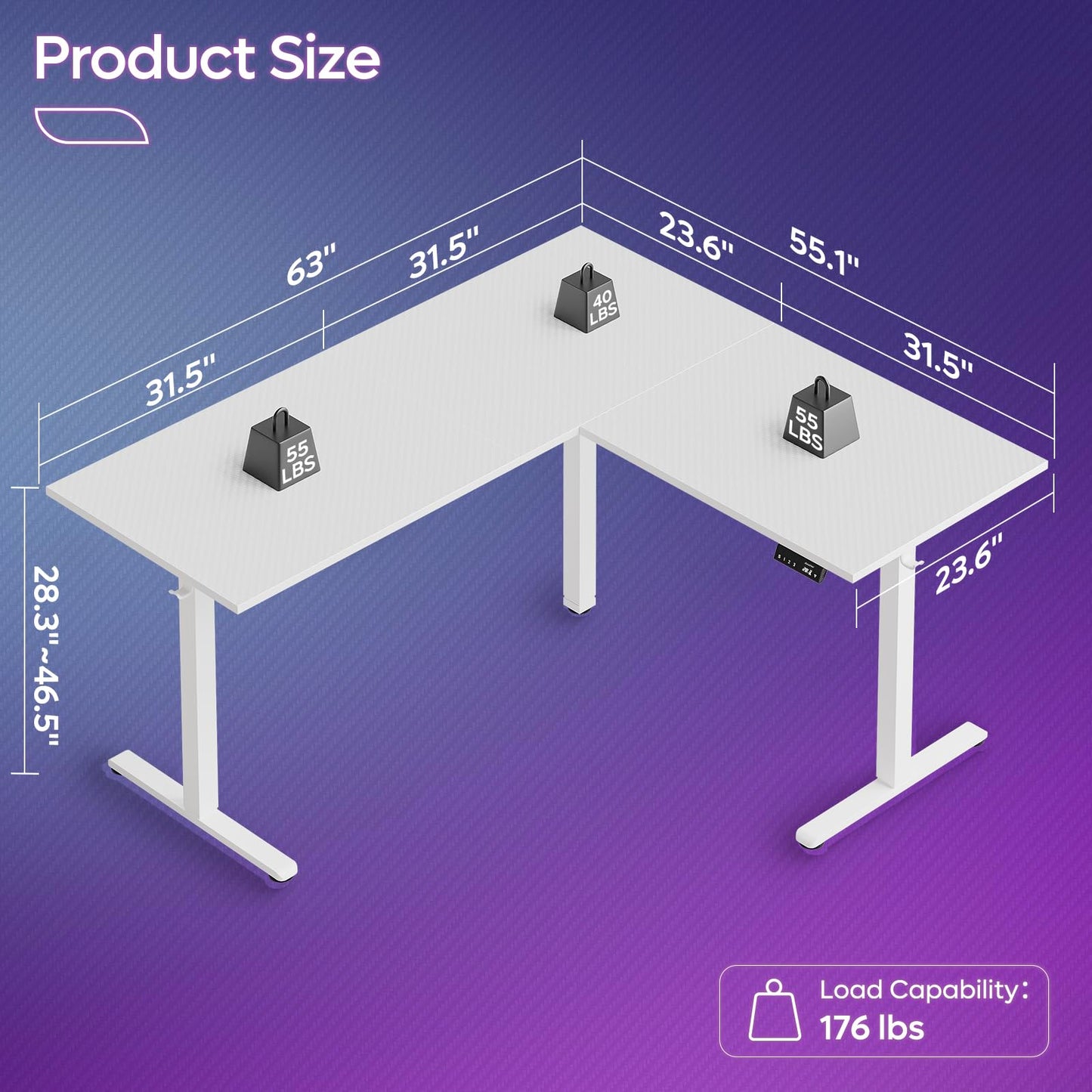 Bestier Electric Standing Desk Adjustable Height, 63 x 55 inch L-Shaped Sit Stand Desk with Dual Motor, Large Raising Desk Home Office Stand Up Corner Desk Computer Workstation, White - WoodArtSupply