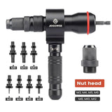 JIOGOWISE 2-in-1 Design Cordless Rivet Gun Adapter and Rivet Nut Adapter,Electric Drill Tools Accessory Kit with Carry Case,7 Metric Mandrels M3 to M12, 6 Rivet Heads 2.4mm to 6.4mm JIOGOWISE