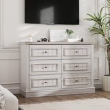 Fameill 6 Drawer Dresser for Bedroom, Farmhouse Wood Chest of Drawers, Double Storage Dresser Organizer Wide Dresser TV Stand for Living Room, Hallway, Entryway, Light Rustic Oak Fameill