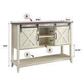 Vabches Entryway Table with 2 Sliding Barn Doors, 46" Farmhouse Console Table with Adjustable Storage Shelf, Sofa Table for Entryway, Hallway, Living Room, Metal Corner Trim & Handles, Rustic White Vabches