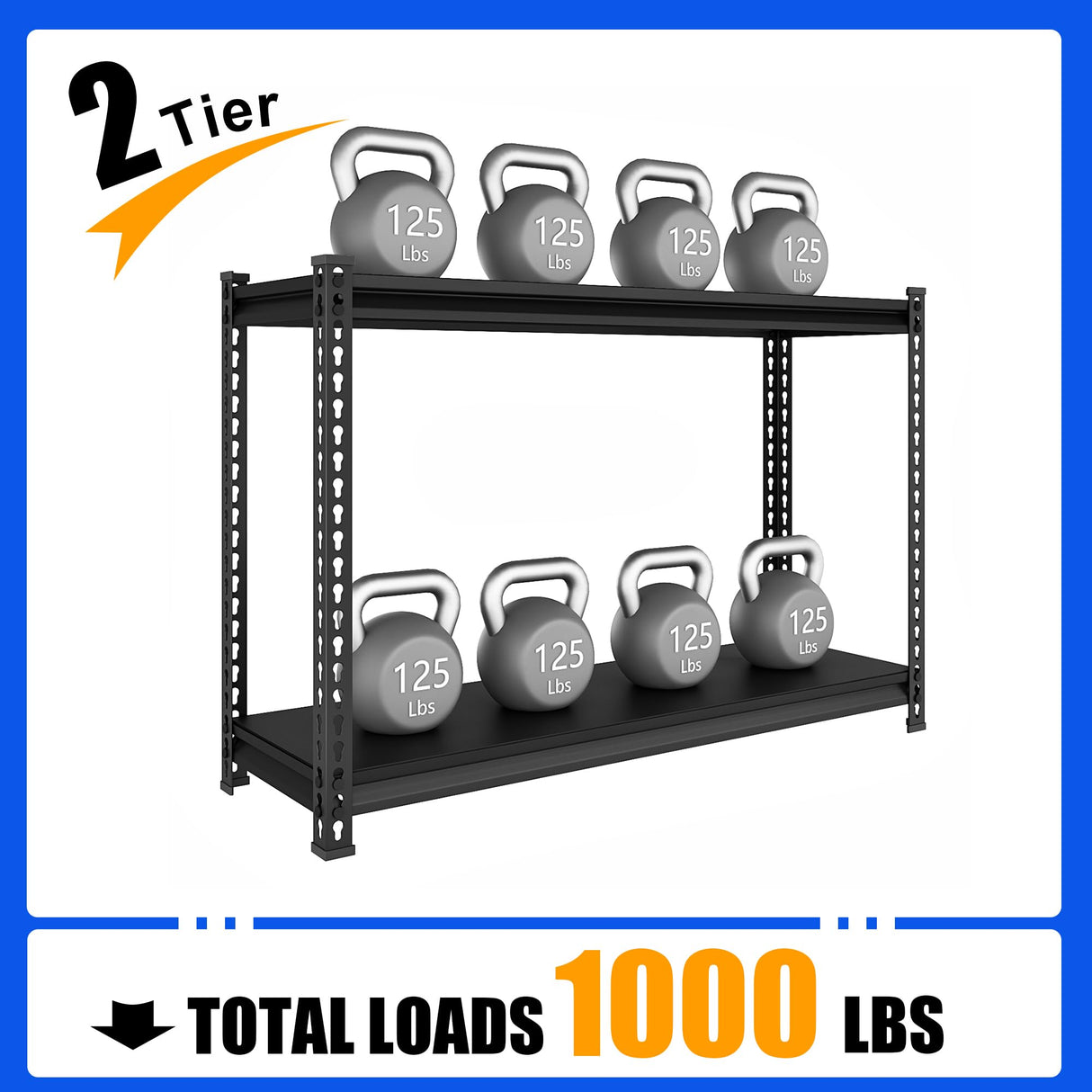 SDXYSTCE 48" W Garage Shelving Heavy Duty, 1000LBS Loads Adjustable Garage Storage Shelves, 2-Tier Metal Shelving Units and Storage Racks, Industrial Utility Shelf,48" Wx18 Dx39 H, Black SDXYSTCE