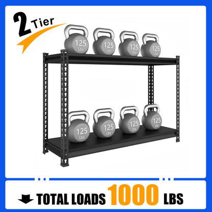 SDXYSTCE 48" W Garage Shelving Heavy Duty, 1000LBS Loads Adjustable Garage Storage Shelves, 2-Tier Metal Shelving Units and Storage Racks, Industrial Utility Shelf,48" Wx18 Dx39 H, Black