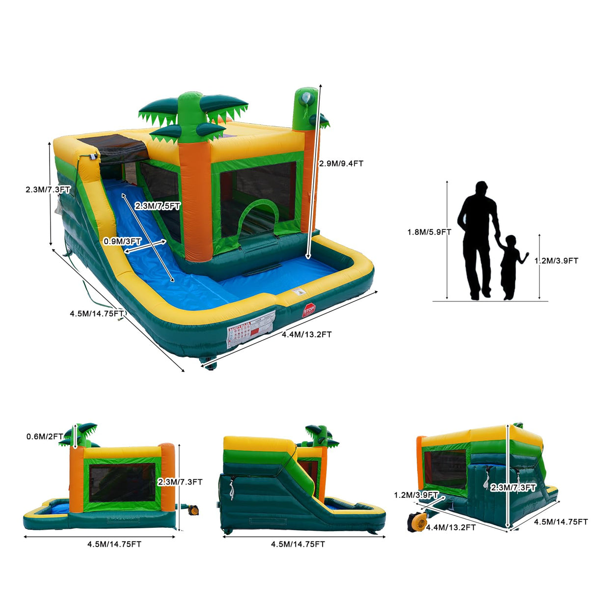 HapCap Commercial Bounce House Water Slide Combo with Blower for Kids or Adults,PVC Semi Commercial,Large Jumping House,Wet Dry Bounce House,Outdoor Birthday Party,15' x 13'x 9.4' (Without Blower) Hapcap