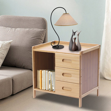Bamboo Nightstand, Modern Side Table with Drawers and Open Shelf, Bamboo Legs for Bedrooms, Dorm Rooms, and Tight Spaces (Primary) LUNUMAOS