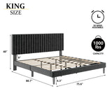 Sismplly King Size Bed Frame with Velvet Upholstered Headboard, Platform Bed with Strong Wood Slats, Mattress Foundation, Box Spring Optional, Easy Assembly, Black Sismplly