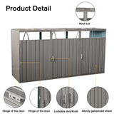 Outdoor Trash Can Storage, Storage Shed for 3 Trash cans and Tools,Waterproof Garbage Bin shed,Metal Trash Can Storage Shed Outdoor for Garden Yard(Light Grey-3 Doors) IMagacFun