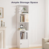 Furnify 5 Tier Bookshelf, 67" Tall S Shaped Bookcase with Door, Modern Open Book Shelf Standing Unit, Room Divider, Freestanding Wood Display Shelf for Living Room, Office, White Furnify