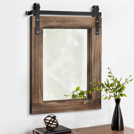 AAZZKANG Rustic Wood Mirror Rectangle Decorative Wall Mirror Large with Frame Bedroom Living Room Bathroom Hanging Mirror 20"x16" AAZZKANG