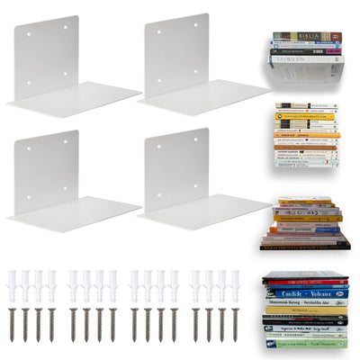 ECOSEAO Floating Book Shelves for Wall, Heavy-Duty Book Organizers, Iron Wall Mounted Shelves for Home Office Classroom Library, White Large (4)