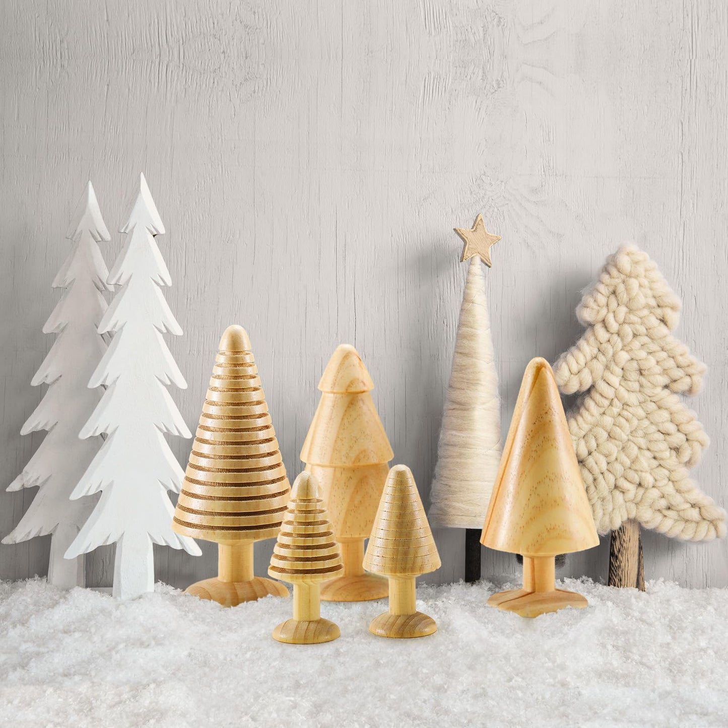 Quzzil 5 Pcs Wooden Christmas Trees Large Handmade Christmas Trees Figurines 6.5 and 4 Inch Wooden Christmas Ornament Farmhouse Table Centerpiece Decoration for Xmas Gift Mantel Shelf Room Decor