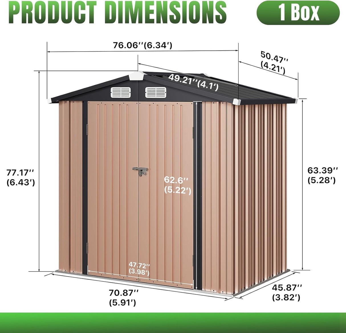 Aoxun 6'x4' Outdoor Metal Storage Shed with Lockable Door- Ideal for Tools, Garden Equipment & Bikes, Perfect for Patio Placement(Base Included/Brown) Aoxun