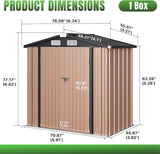 Aoxun 6'x4' Outdoor Metal Storage Shed with Lockable Door- Ideal for Tools, Garden Equipment & Bikes, Perfect for Patio Placement(Base Included/Brown) Aoxun