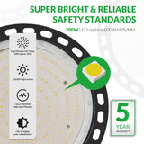 200W UFO LED High Bay Light 2PCS, 28000 LM with US Plug 5ft Cable, 5000K, Commercial Industrial Warehouse Shop Factory Barn Garage Area Lighting Fixture, Non-Dim Flakeeper