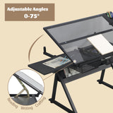 ALYIAMXL Drafting Table w/Stool, Painting Table Art Craft Desk Crafting Table with Tilting Tempered Glass Top, 2 Storage Drawers, Height Adjustable (Black) ALYIAMXL